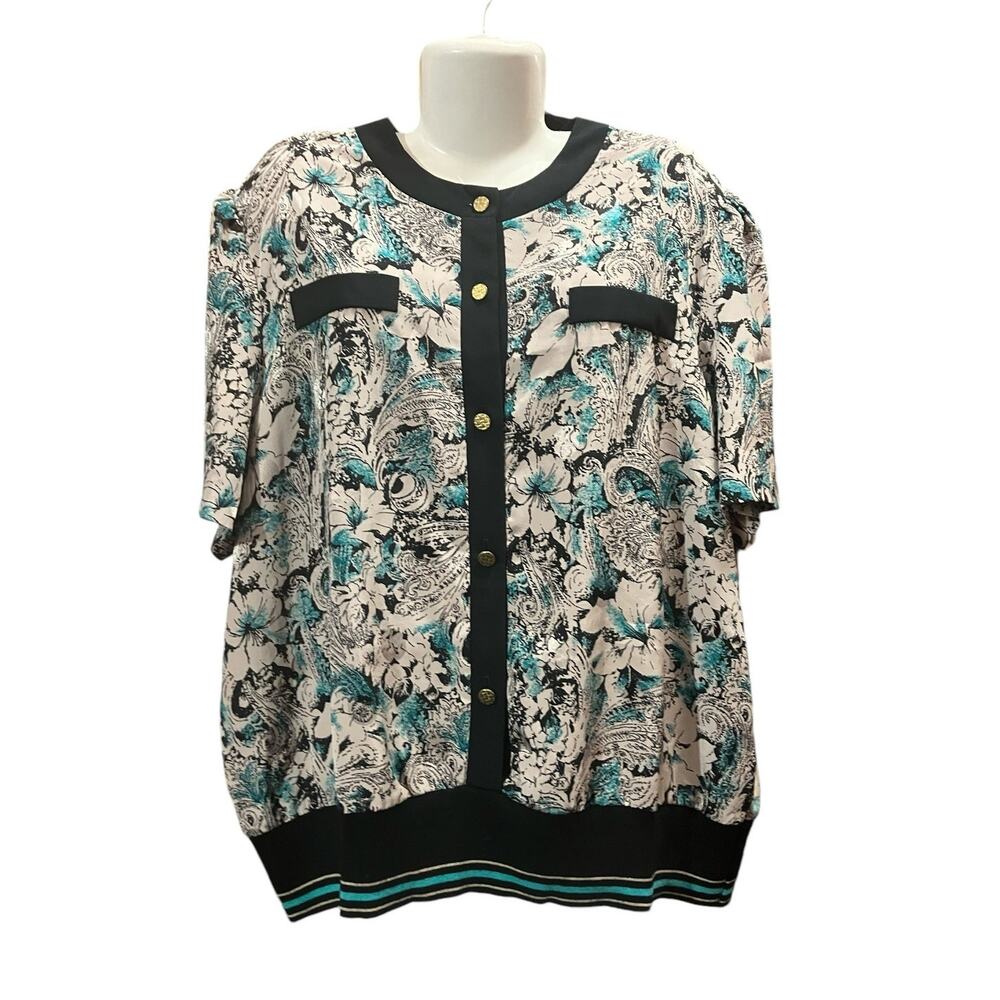 CB Collections Women's Button-Down Stretch Waist Floral Blouse | Size XL VTG